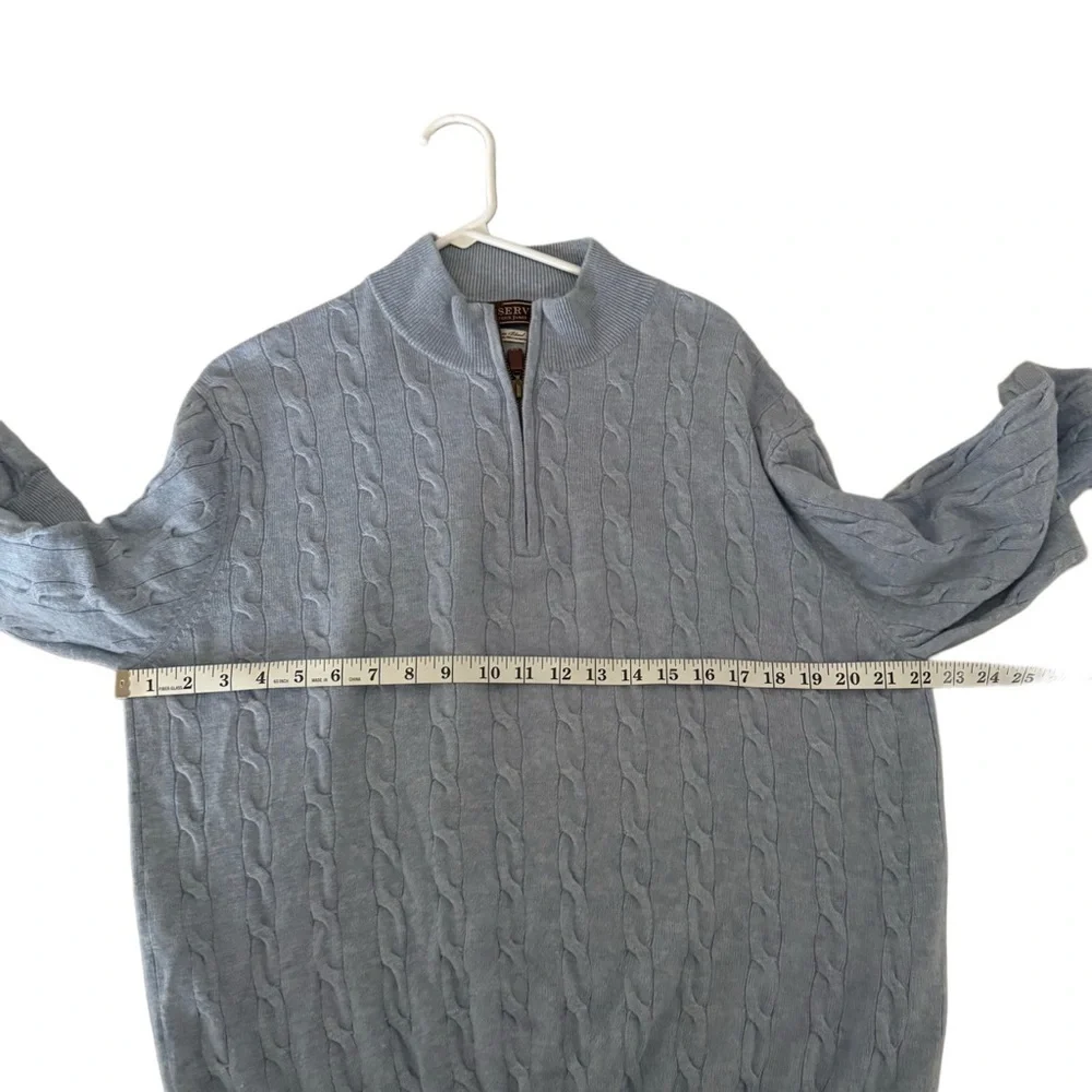 Patrick James Reserve Wool Cashmere Blue Cable Knit Grandpa Quarter Zip Sweater